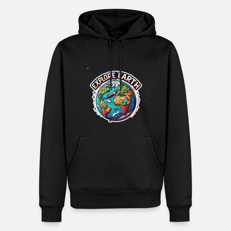 Explore Earth - Erde Illustration - Männer Premium Bio Hoodie - Schwarz