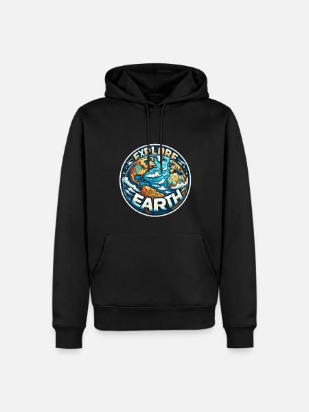Explore Earth - Earth Illustration - Men’s Premium Organic Hoodie - black