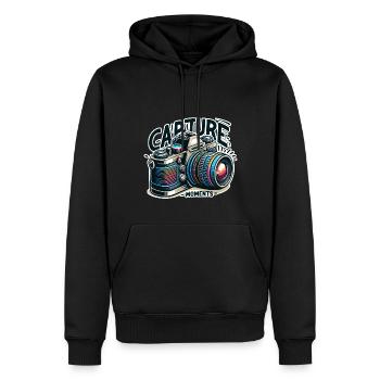 Capture Moments - Kamera Illustration - Männer Premium Bio Hoodie - Schwarz - Vorne - Nico (187cm)