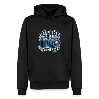 Capturer des moments - Illustration de l’appareil photo - Sweat à capuche Premium bio Homme - noir - Devant - Nico (187cm)