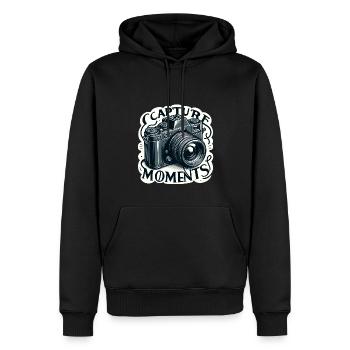 Capturer des moments - Illustration de l’appareil photo - Sweat à capuche Premium bio Homme - noir - Devant - Nico (187cm)