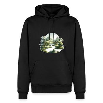 Paysage - Illustration - Sweat à capuche Premium bio Homme - noir - Devant - Nico (187cm)