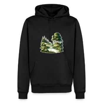 Paysage - Illustration - Sweat à capuche Premium bio Homme - noir - Devant - Nico (187cm)