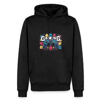 Jeux - Manettes - Sweat à capuche Premium bio Homme - noir - Devant - Nico (187cm)