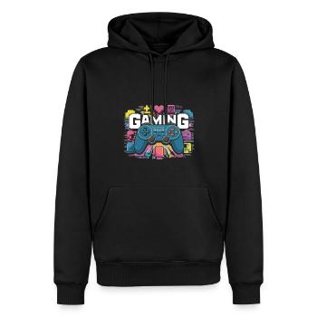 Jeux - Manettes - Sweat à capuche Premium bio Homme - noir - Devant - Nico (187cm)