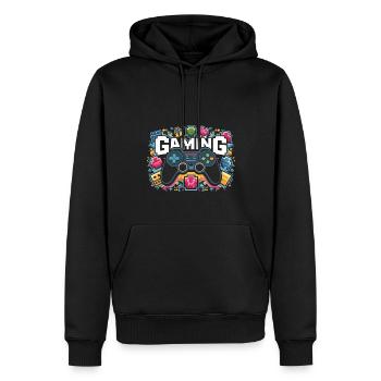 Jeux - Manettes - Sweat à capuche Premium bio Homme - noir - Devant - Nico (187cm)