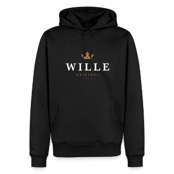 Wille Original Family Logo - Men’s Premium Organic Hoodie - black - Front - Nico (187cm)