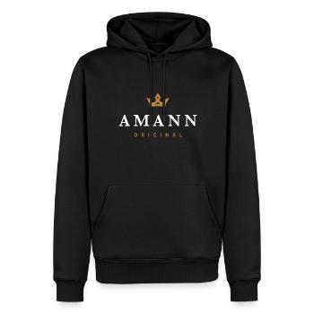 Logo original de la famille Amann - Sweat à capuche Premium bio Homme - noir - Devant - Nico (187cm)