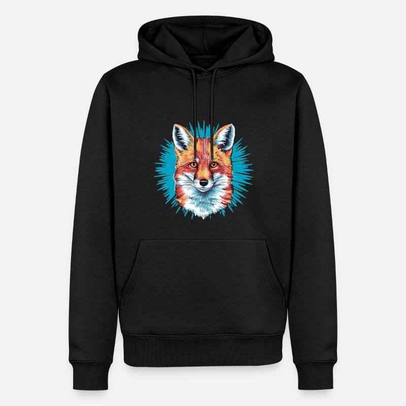 Renard - Illustration - Sweat à capuche Premium bio Homme - noir