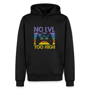 Trendiges Gamer Shirt – "NO LVL TOO HIGH" - Männer Premium Bio Hoodie - Schwarz - Vorne - Nico (187cm)