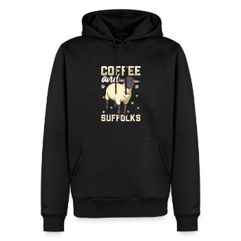 Kaffee und Suffolk-Schaf - Männer Premium Bio Hoodie - Schwarz - Vorne - Nico (187cm)