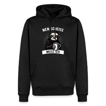 Stures Faultier - Nen Scheiß muss ich - Kaffee - Männer Premium Bio Hoodie - Schwarz - Vorne - Nico (187cm)