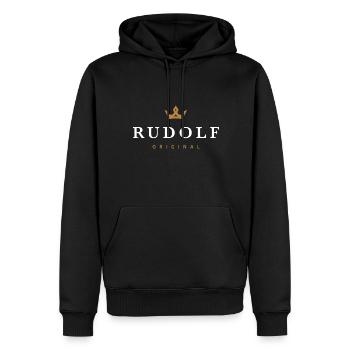 Rudolf Original Familienlogo - Männer Premium Bio Hoodie - Schwarz - Vorne - Nico (187cm)