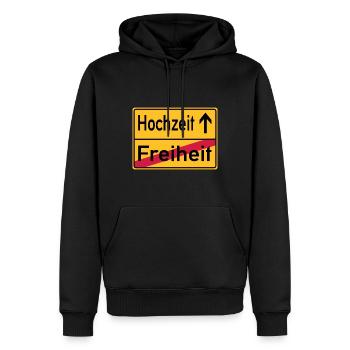Hochzeit Freiheit Abschied Feier Schild - Männer Premium Bio Hoodie - Schwarz - Vorne - Nico (187cm)
