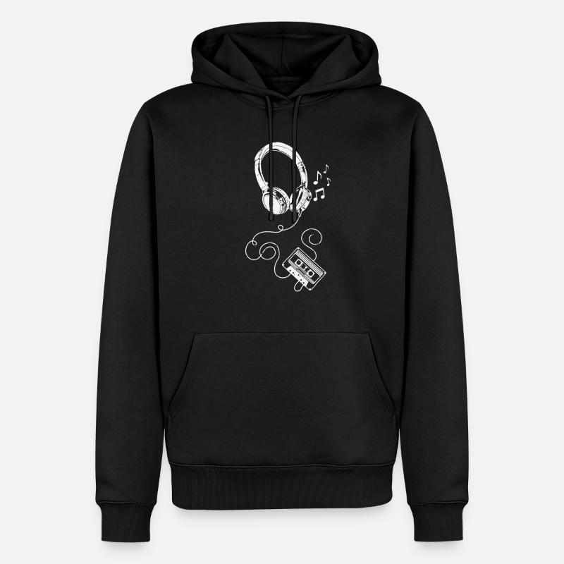 Kopfhörer und Kassette - Männer Premium Bio Hoodie - Schwarz