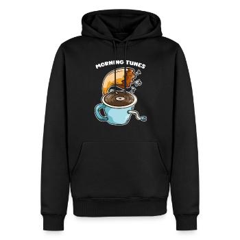 Matin Tunes Café Musique Gramophone - Sweat à capuche Premium bio Homme - noir - Devant - Nico (187cm)