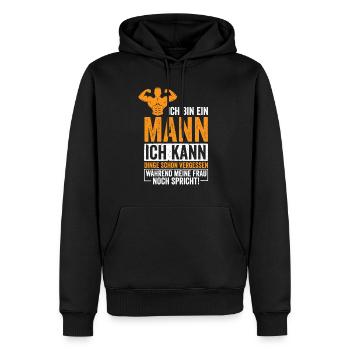 Ich bin ein Mann ich kann dinge vergessen - Männer Premium Bio Hoodie - Schwarz - Vorne - Nico (187cm)