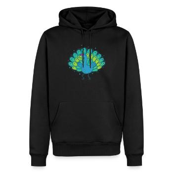 cooler Pfau mit Sonnenbrille Vogel Federn - Männer Premium Bio Hoodie - Schwarz - Vorne - Nico (187cm)