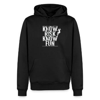 Know Risk Know Fun Bouldern - Männer Premium Bio Hoodie - Schwarz - Vorne - Nico (187cm)