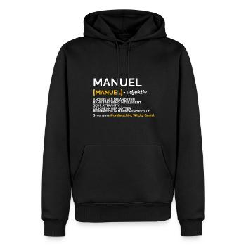 Manuel - Männer Premium Bio Hoodie - Schwarz - Vorne - Nico (187cm)