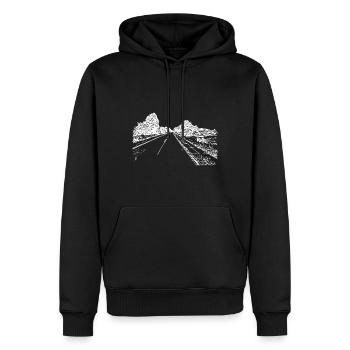 Einsame romantische Straße ins Nirgendwo - Männer Premium Bio Hoodie - Schwarz - Vorne - Nico (187cm)