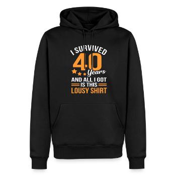 40e anniversaire - Sweat à capuche Premium bio Homme - noir - Devant - Nico (187cm)