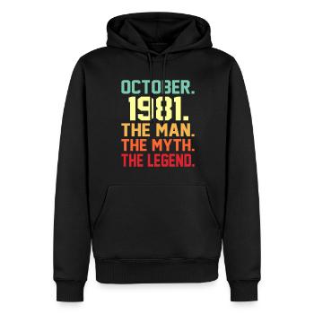 1981 - Sweat à capuche Premium bio Homme - noir - Devant - Nico (187cm)