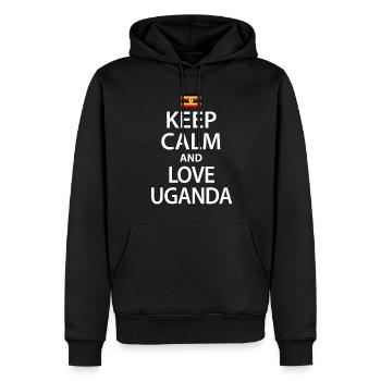 Uganda - Männer Premium Bio Hoodie - Schwarz - Vorne - Nico (187cm)