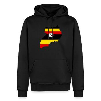 Uganda - Männer Premium Bio Hoodie - Schwarz - Vorne - Nico (187cm)