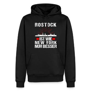 Rostock Ist Wie New York Nur Besser - Männer Premium Bio Hoodie - Schwarz - Vorne - Nico (187cm)