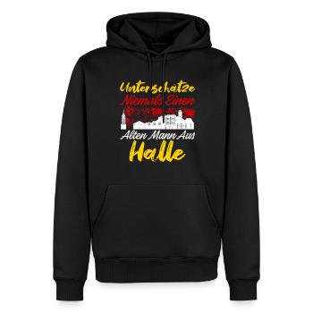 Unterschätze Niemals Einen Alten Mann Aus Halle - Männer Premium Bio Hoodie - Schwarz - Vorne - Nico (187cm)