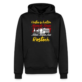 Unterschätze Niemals Einen Alten Mann Aus Rostock - Männer Premium Bio Hoodie - Schwarz - Vorne - Nico (187cm)