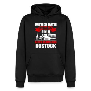Unterschätze Niemals Einen Alten Mann Aus Rostock - Männer Premium Bio Hoodie - Schwarz - Vorne - Nico (187cm)
