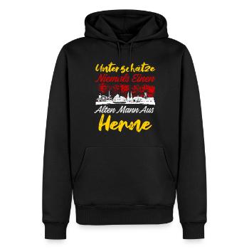 Herne - Männer Premium Bio Hoodie - Schwarz - Vorne - Nico (187cm)