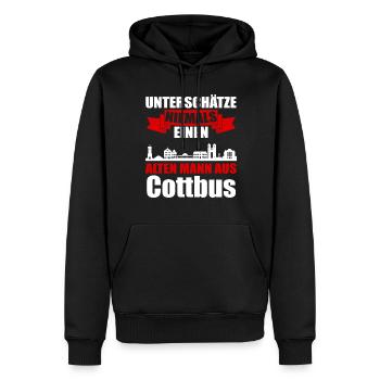 Unterschätze Niemals Einen Alten Mann Aus Cottbus - Männer Premium Bio Hoodie - Schwarz - Vorne - Nico (187cm)