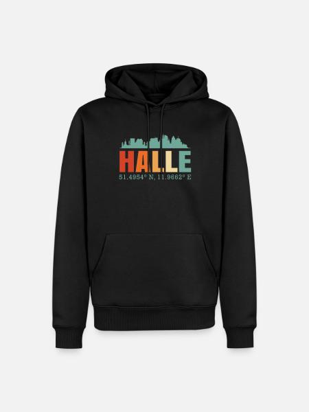 Halle - Männer Premium Bio Hoodie - Schwarz