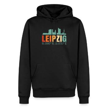 Leipzig - Männer Premium Bio Hoodie - Schwarz - Vorne - Nico (187cm)