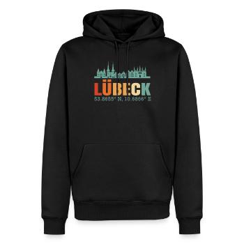 Lübeck - Männer Premium Bio Hoodie - Schwarz - Vorne - Nico (187cm)