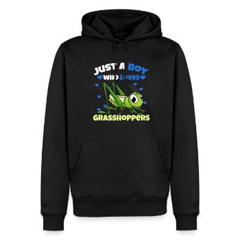 Juste un garçon qui aime les sauterelles - Sweat à capuche Premium bio Homme - noir - Devant - Nico (187cm)