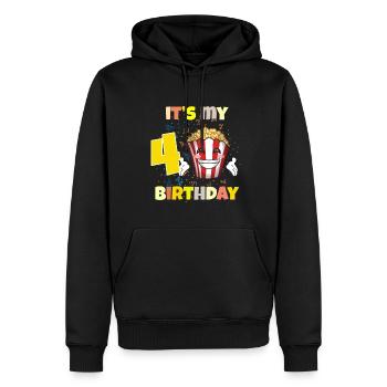 Es ist mein 4. Geburtstag - Männer Premium Bio Hoodie - Schwarz - Vorne - Nico (187cm)