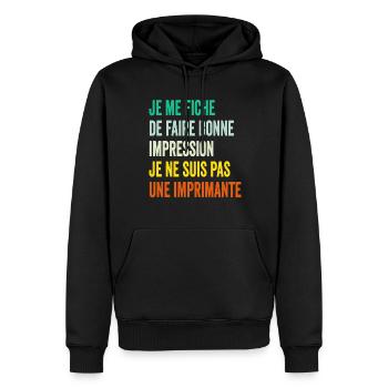 Humour Homme - Je me fiche de faire bonne impre... - Sweat à capuche Premium bio Homme - noir - Devant - Nico (187cm)