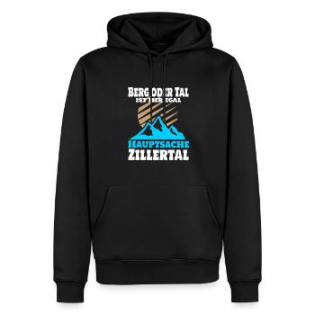 Berg oder Tal ist mir egal, Hauptsache Zillertal - Männer Premium Bio Hoodie - Schwarz - Vorne - Nico (187cm)