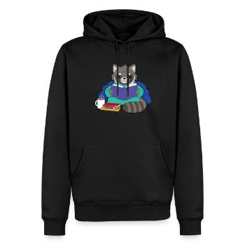 Waschbär-Lesebuch - Männer Premium Bio Hoodie - Schwarz - Vorne - Nico (187cm)