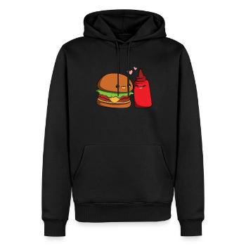 Burger-Catchup-Paar - Männer Premium Bio Hoodie - Schwarz - Vorne - Nico (187cm)