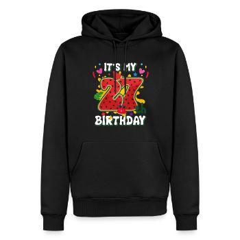 27e anniversaire Cadeau d’été de pastèque - Sweat à capuche Premium bio Homme - noir - Devant - Nico (187cm)