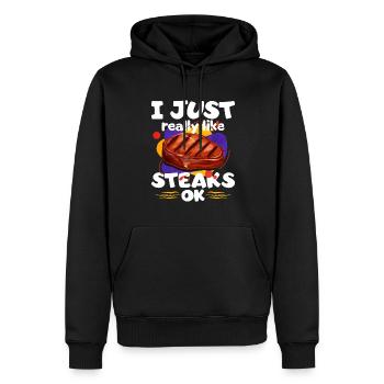 Steak - Männer Premium Bio Hoodie - Schwarz - Vorne - Nico (187cm)