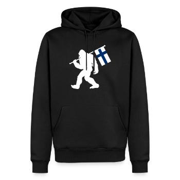 Finnland Bigfoot - Männer Premium Bio Hoodie - Schwarz - Vorne - Nico (187cm)