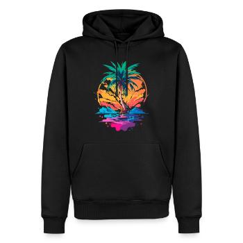Palme vor Sonnenuntergang | Tropisches Paradies - Männer Premium Bio Hoodie - Schwarz - Vorne - Nico (187cm)