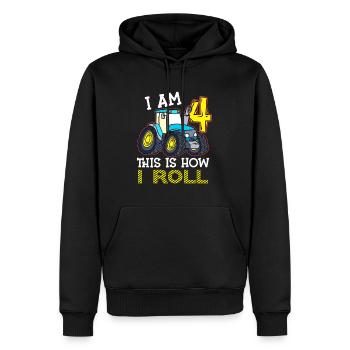 4e anniversaire drôle tracteur cadeau - Sweat à capuche Premium bio Homme - noir - Devant - Nico (187cm)