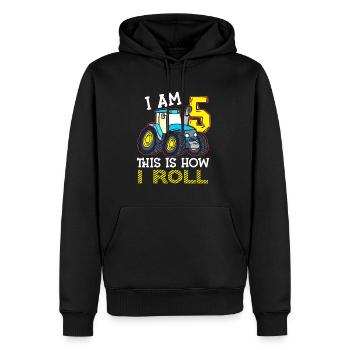 5e anniversaire drôle tracteur cadeau - Sweat à capuche Premium bio Homme - noir - Devant - Nico (187cm)